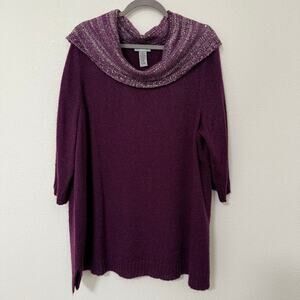 Catherines Women's Purple Metallic Wool Blend Sequin Cowl Neck Sweater 2X